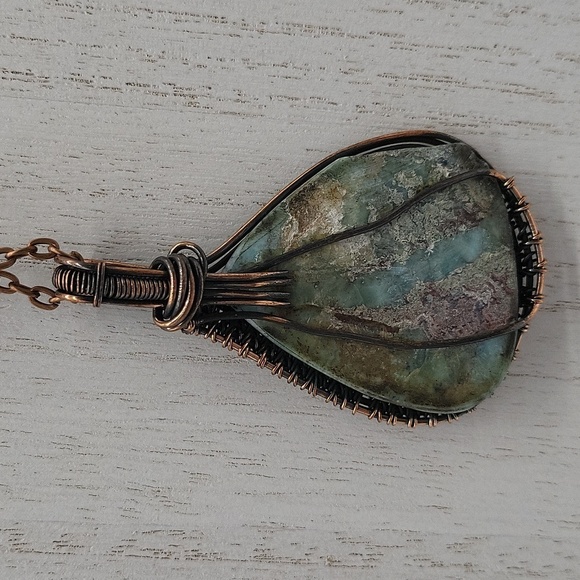 1260- Larimar Natural Stone Wire Wrapped Pendant Handmade NWT - Picture 4 of 8
